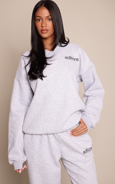 Tall Grey Marl Editions Print V Neck Sweatshirt