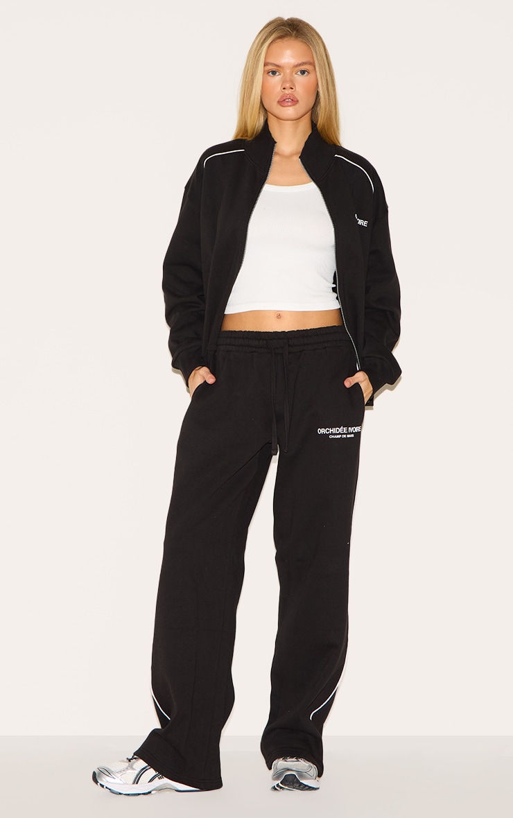 Sweat col montant deluxe noir brodé "New York" à lisérés contrastants et zip image 3