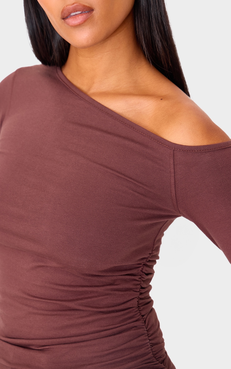 Tall Chocolate Asymmetric Ruched Long Sleeve Top image 4