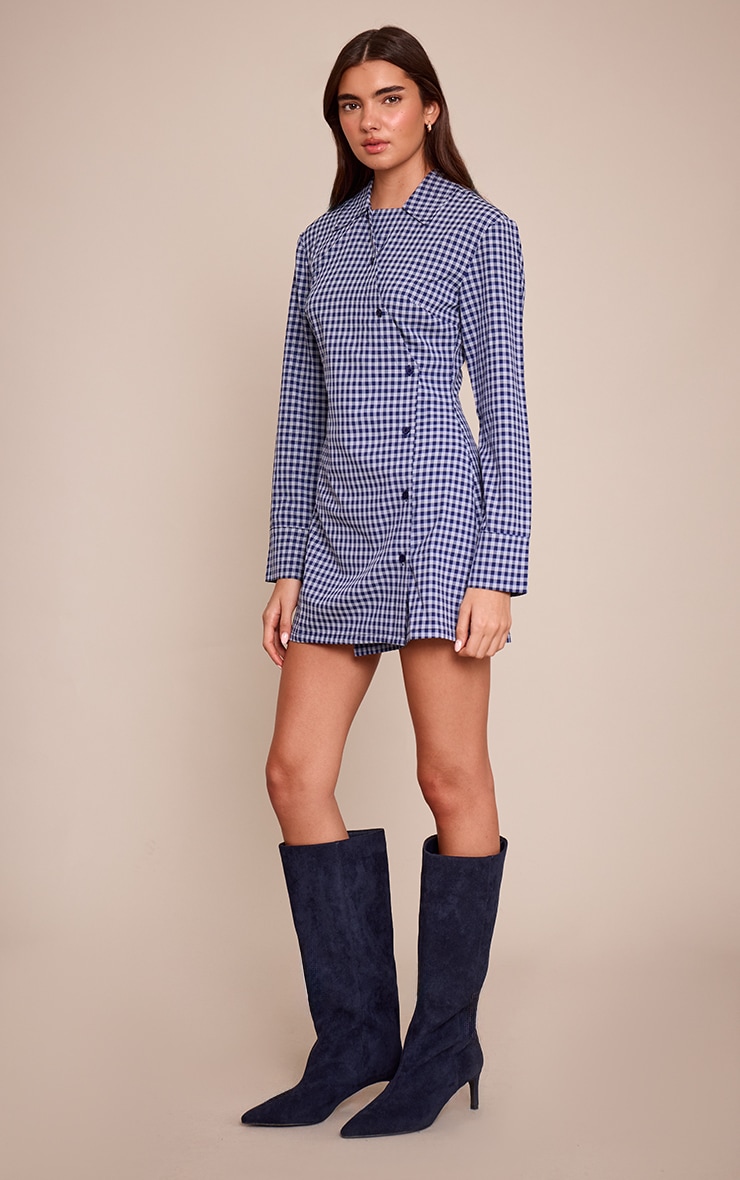 Navy Check Button Down Shirt Dress image 3