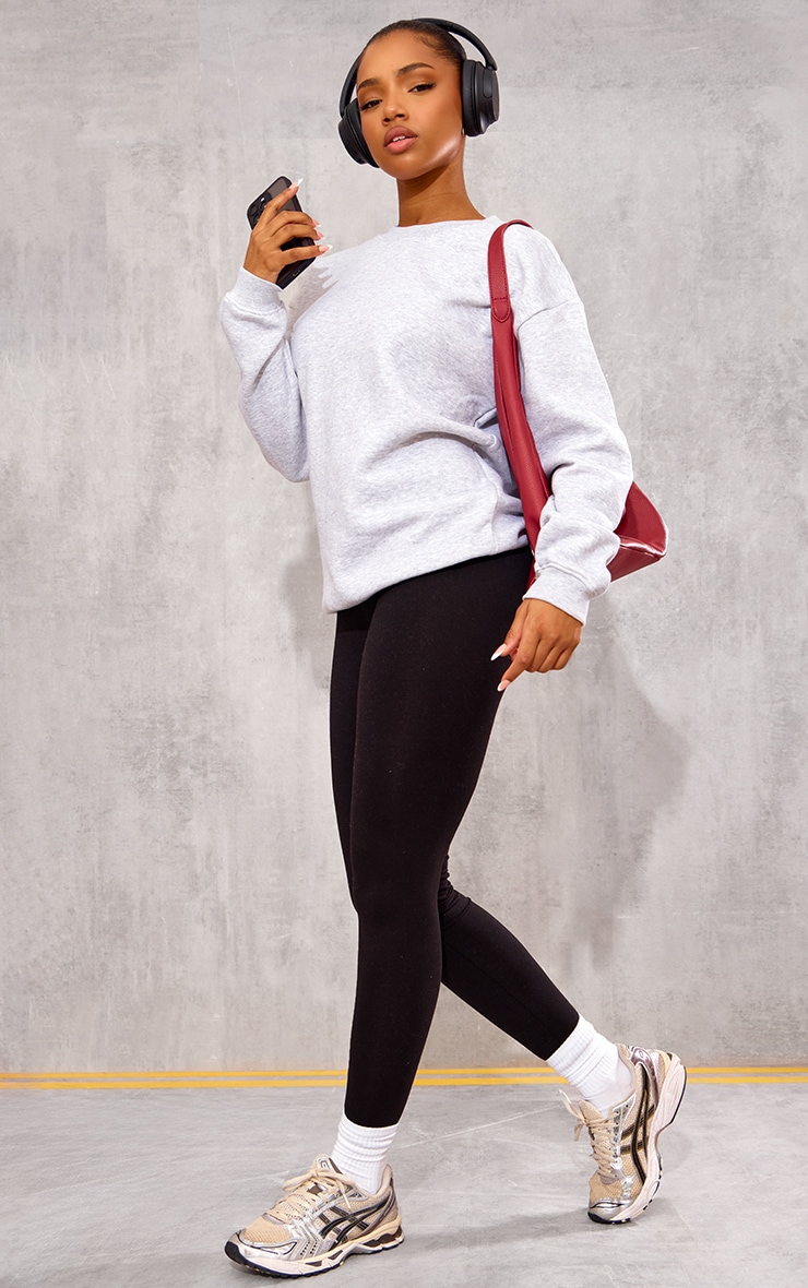 Basic Black Cotton Blend Jersey High Waisted Leggings image 2