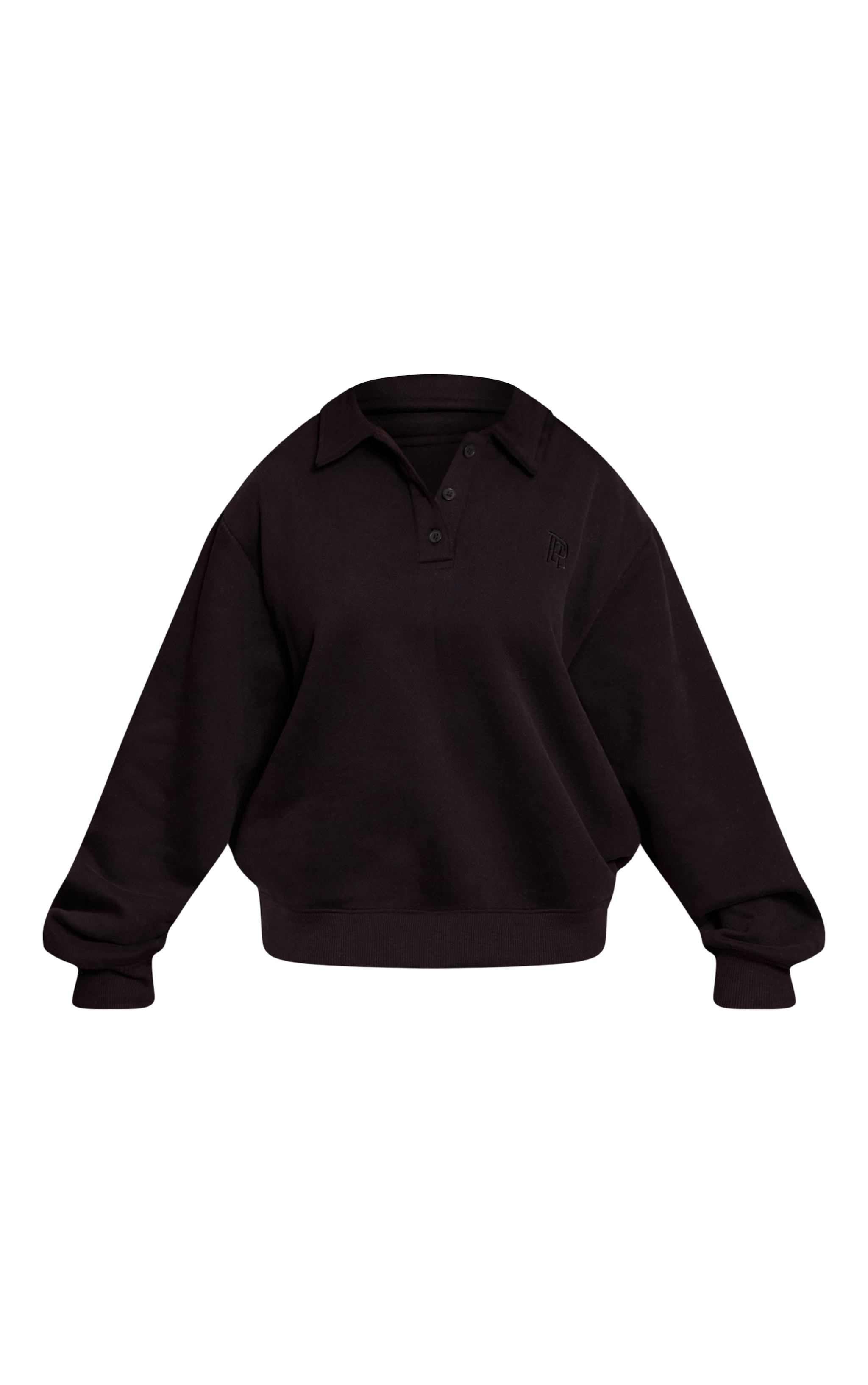 Petite Black Prettylittlething Polo Sweatshirt image 5