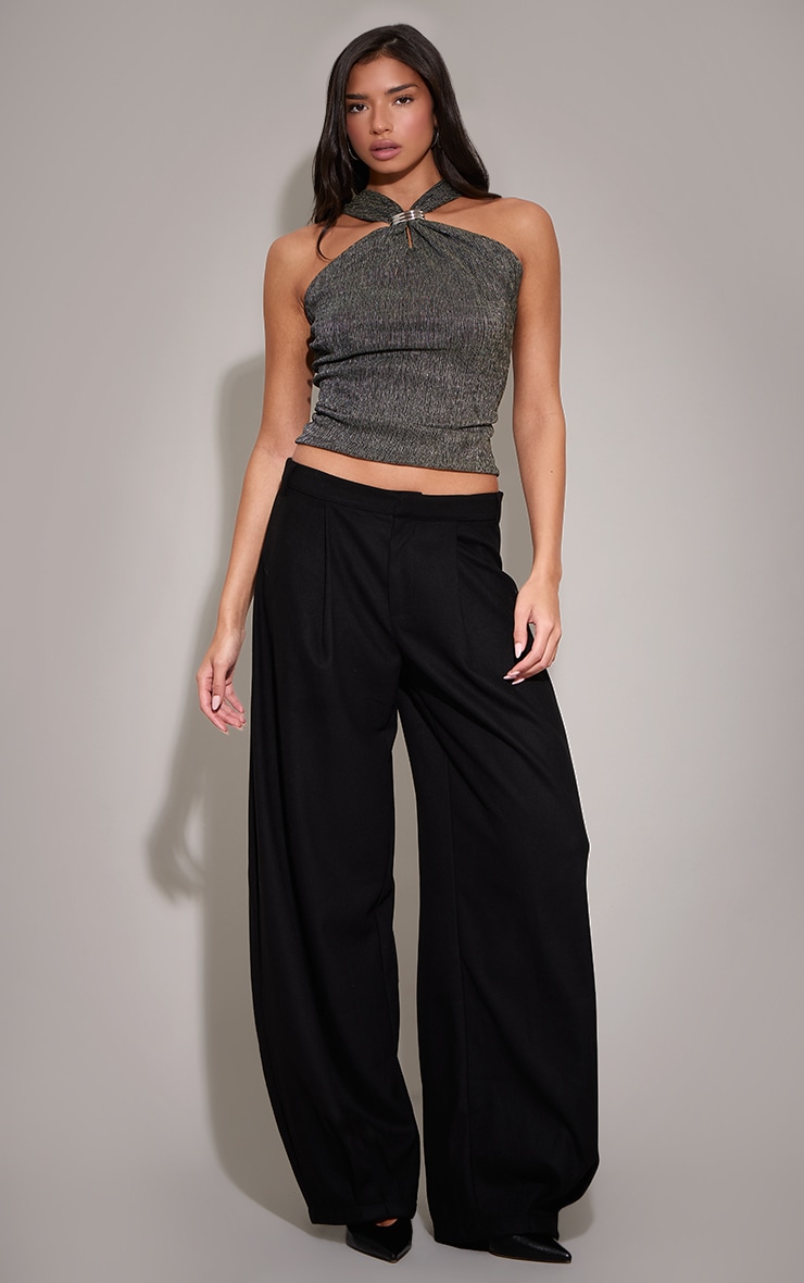 Black Shimmer Pleated Trim Detail Sleeveless Top image 3