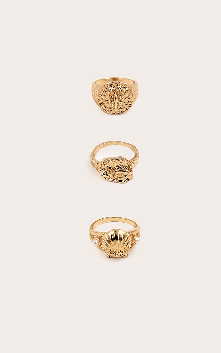 Gold Molten Textured Hammered Multi-Pack Rings image 2
