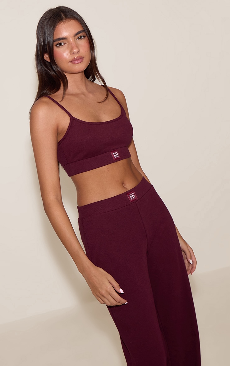 PrettyLittleThing Burgundy Sleep Rib Tonal Elastic Bralet image 1