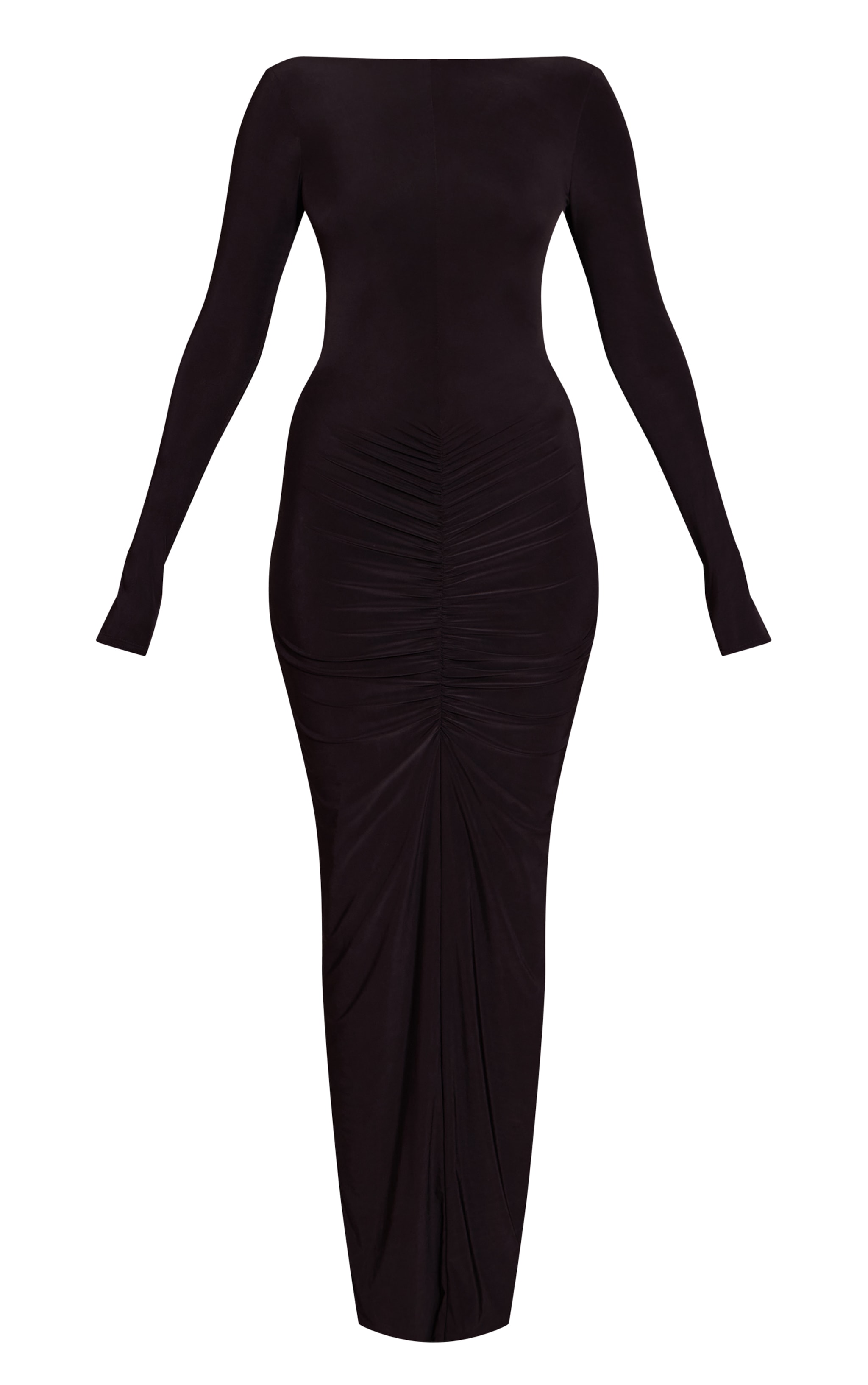 Robe longue moulante noire froncée à dos échancré image 5