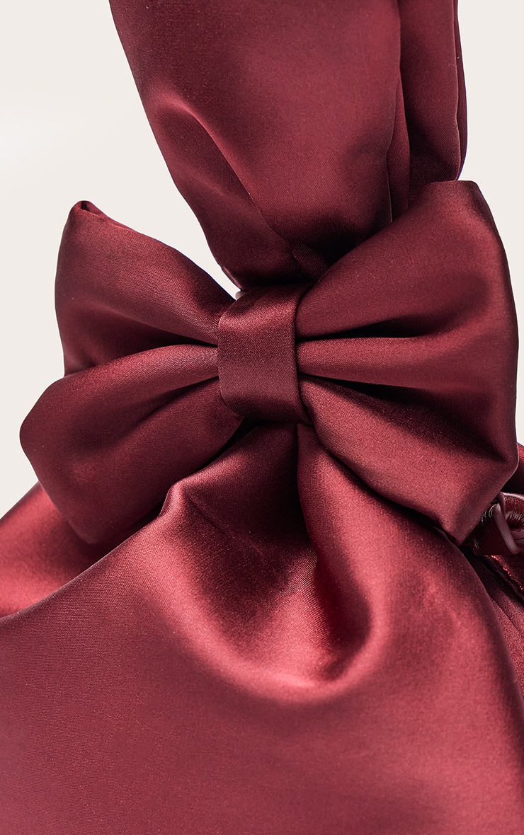 Burgundy Satin Bow Detail Clutch Bag image 4