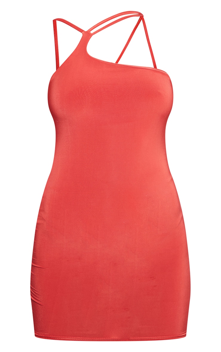 Rust Asymmetric Strap Cross Back Slinky Bodycon Dress image 5