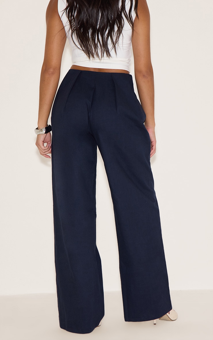 Indigo Blue Button Detail High Waisted Wide Leg Pants image 3
