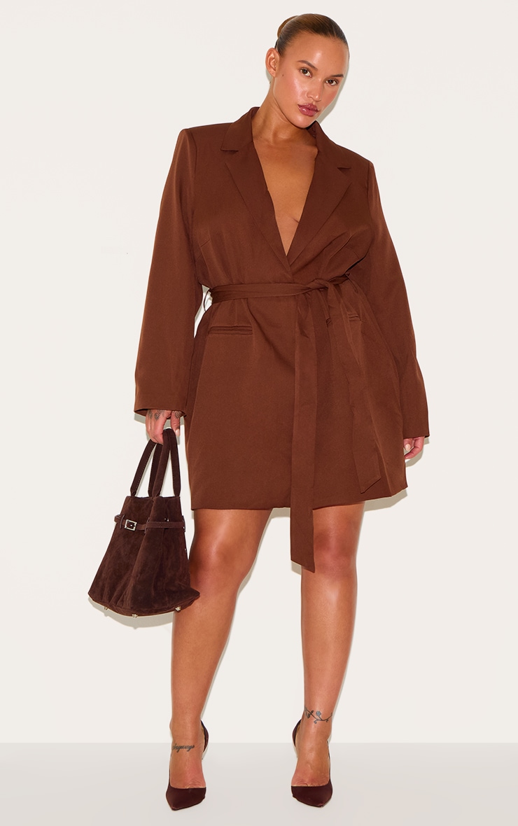 Plus Chocolate Tie Waist Blazer Dress image 1
