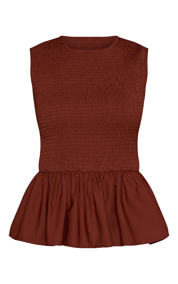 Chocolate Shirred Frill Hem Long Top  image 5