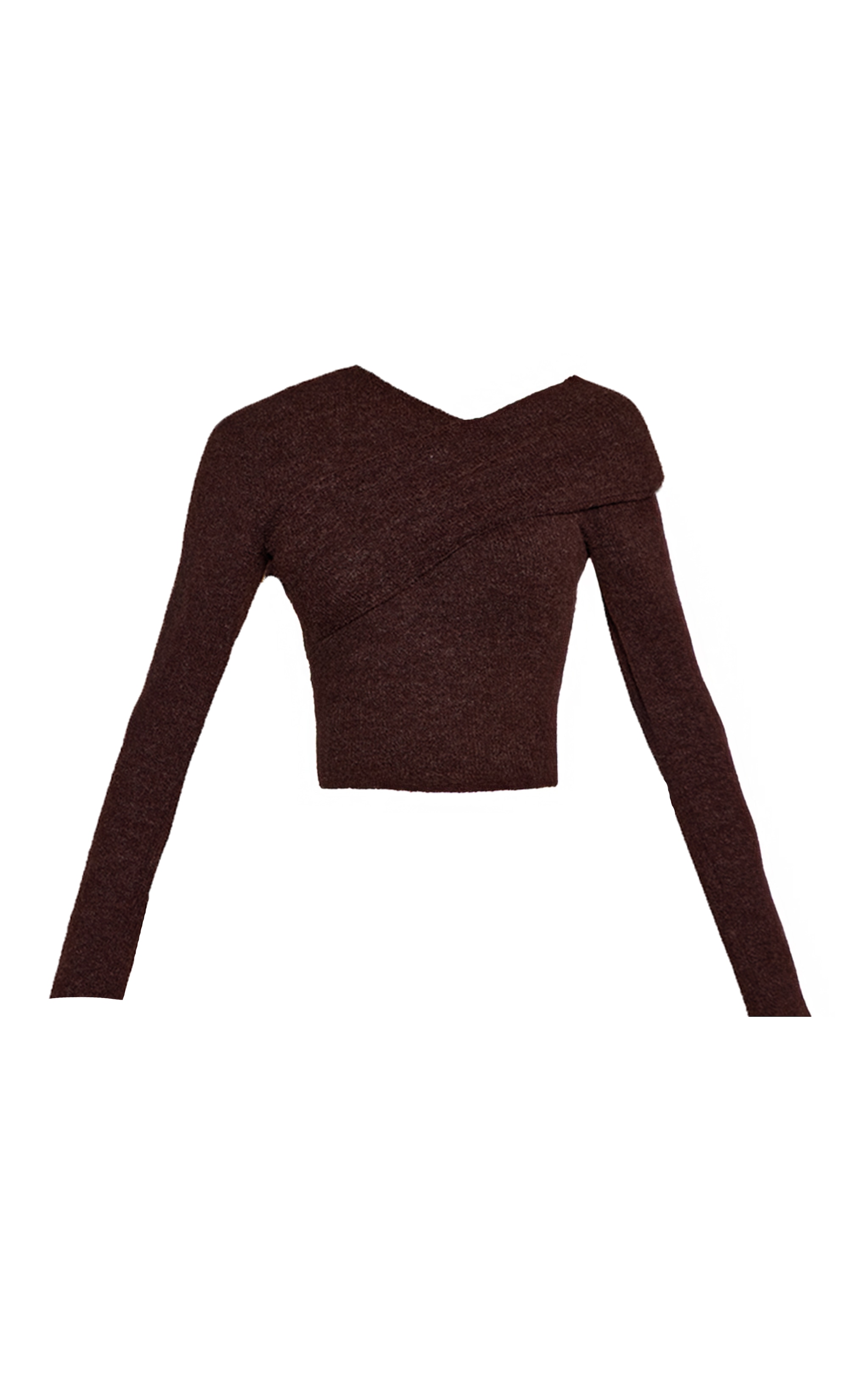 Brown Brushed Rib Asymmetric Long Sleeve Top image 5