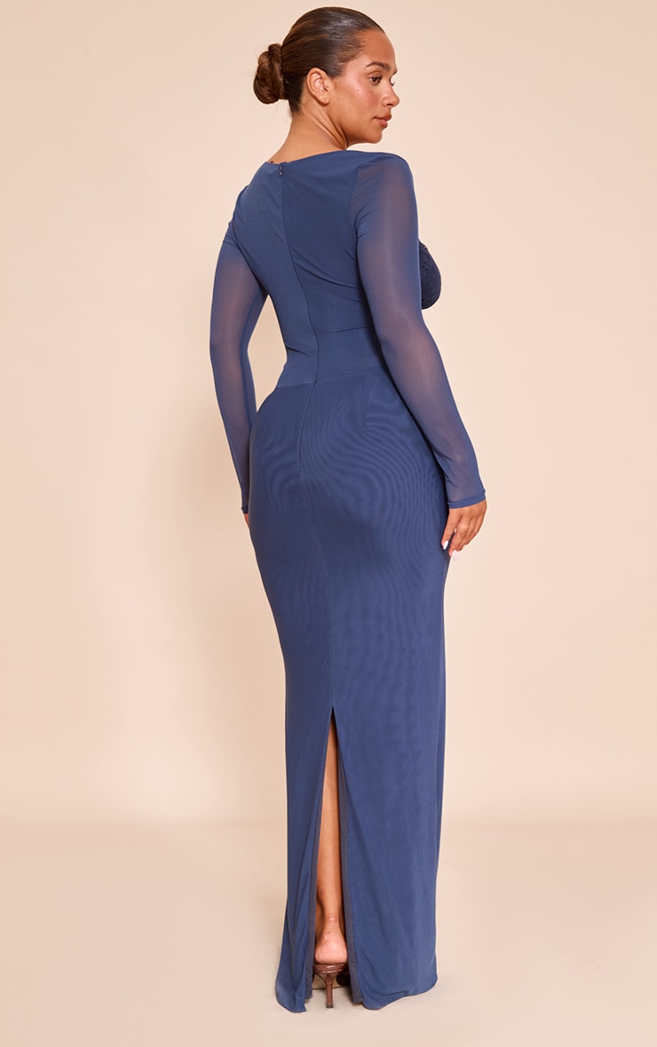 Shape navy Mesh Lace Insert Corseted Maxi Dress image 2