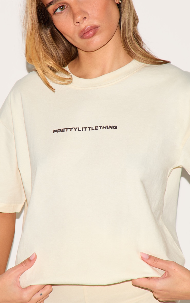 PRETTYLITTLETHING Beige Printed Oversized T-shirt | Co-ords