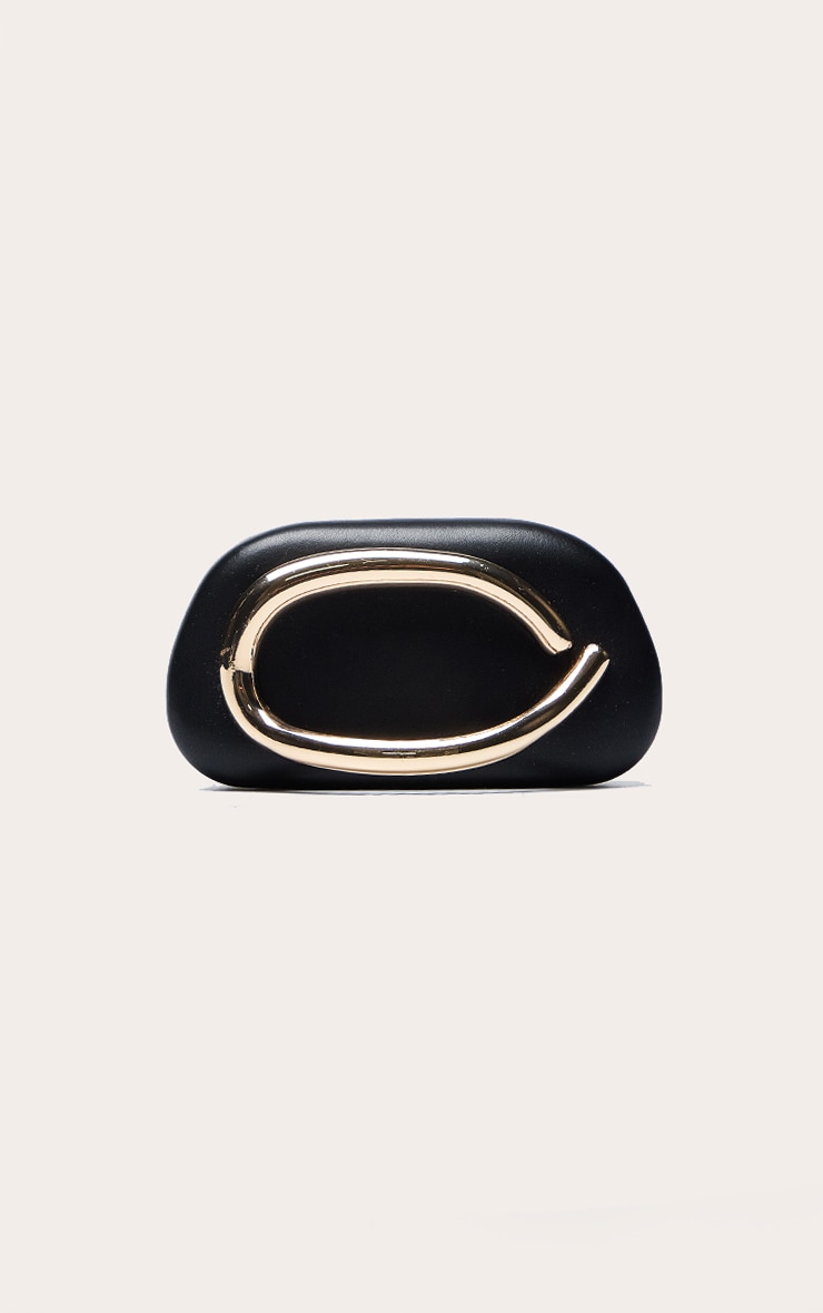 Black PU Oval Handle Hard Clutch Bag image 2