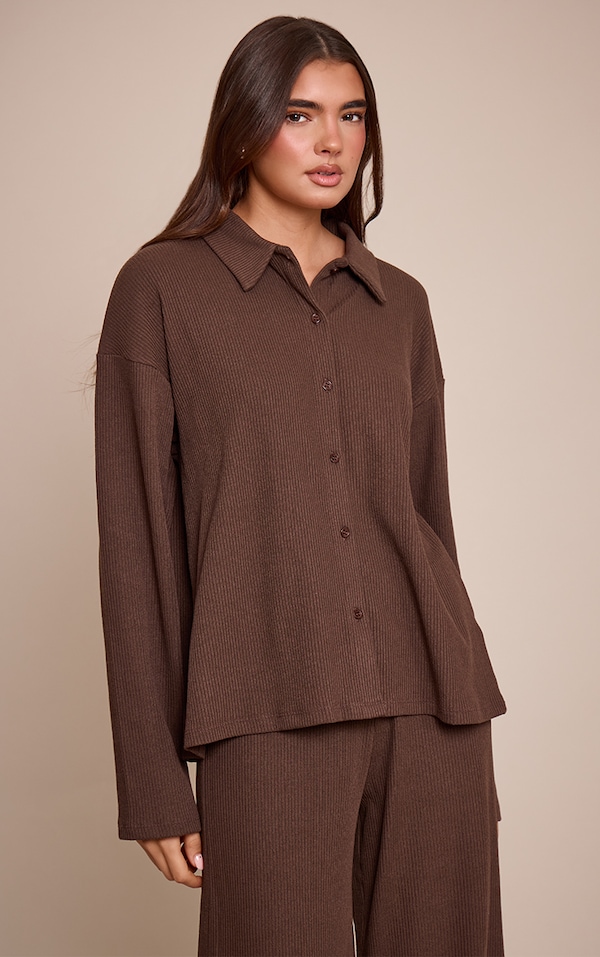 Dark Brown Heavy Rib Long Sleeve Collared Shirt