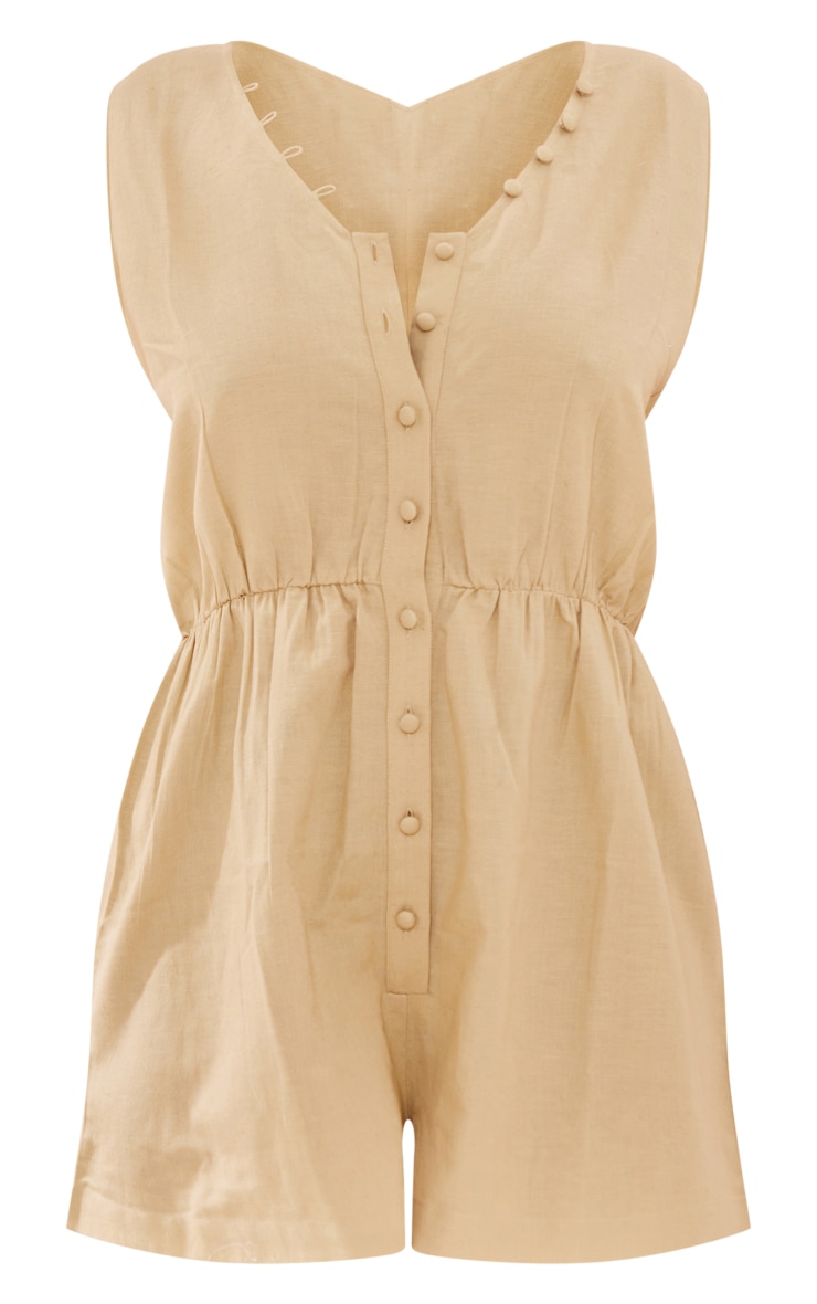  Plus Sage Green Linen Look Button Up Romper image 5