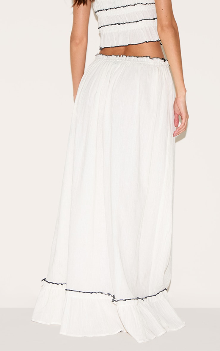 White Cheesecloth Contrast Maxi Skirt image 3