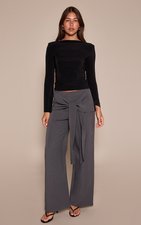 Charcoal Wrap Detail Woven Pants