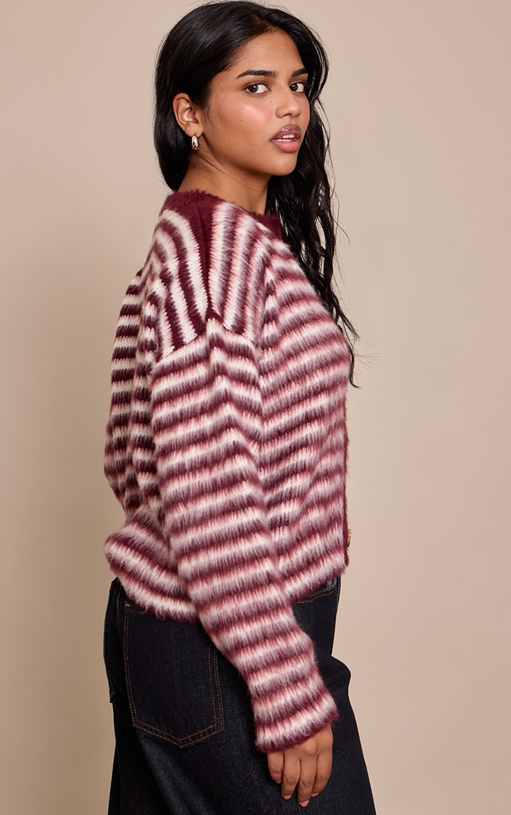 Petite Burgundy Stripe Brushed Knit Cardigan  image 2