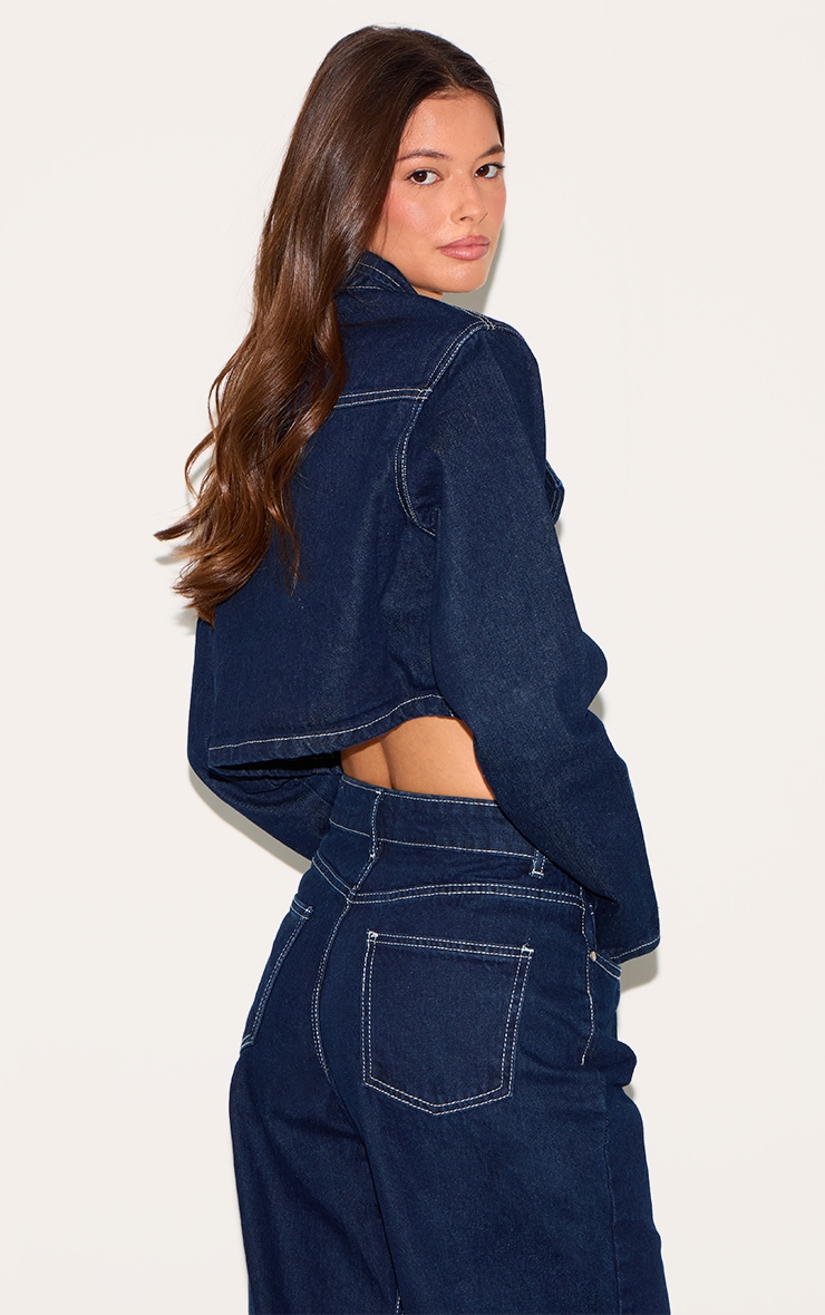 Chemise courte en jean indigo à coutures contrastantes image 2