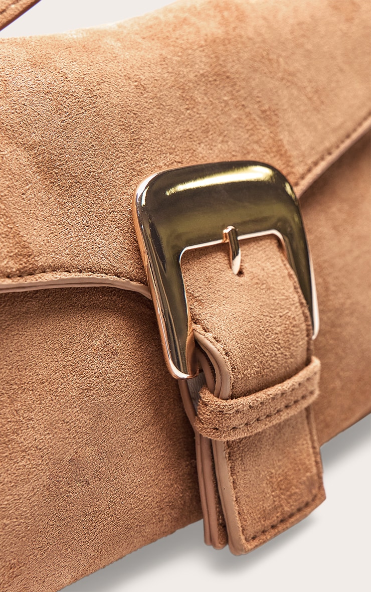 Tan Suede Buckle Shoulder Bag image 5