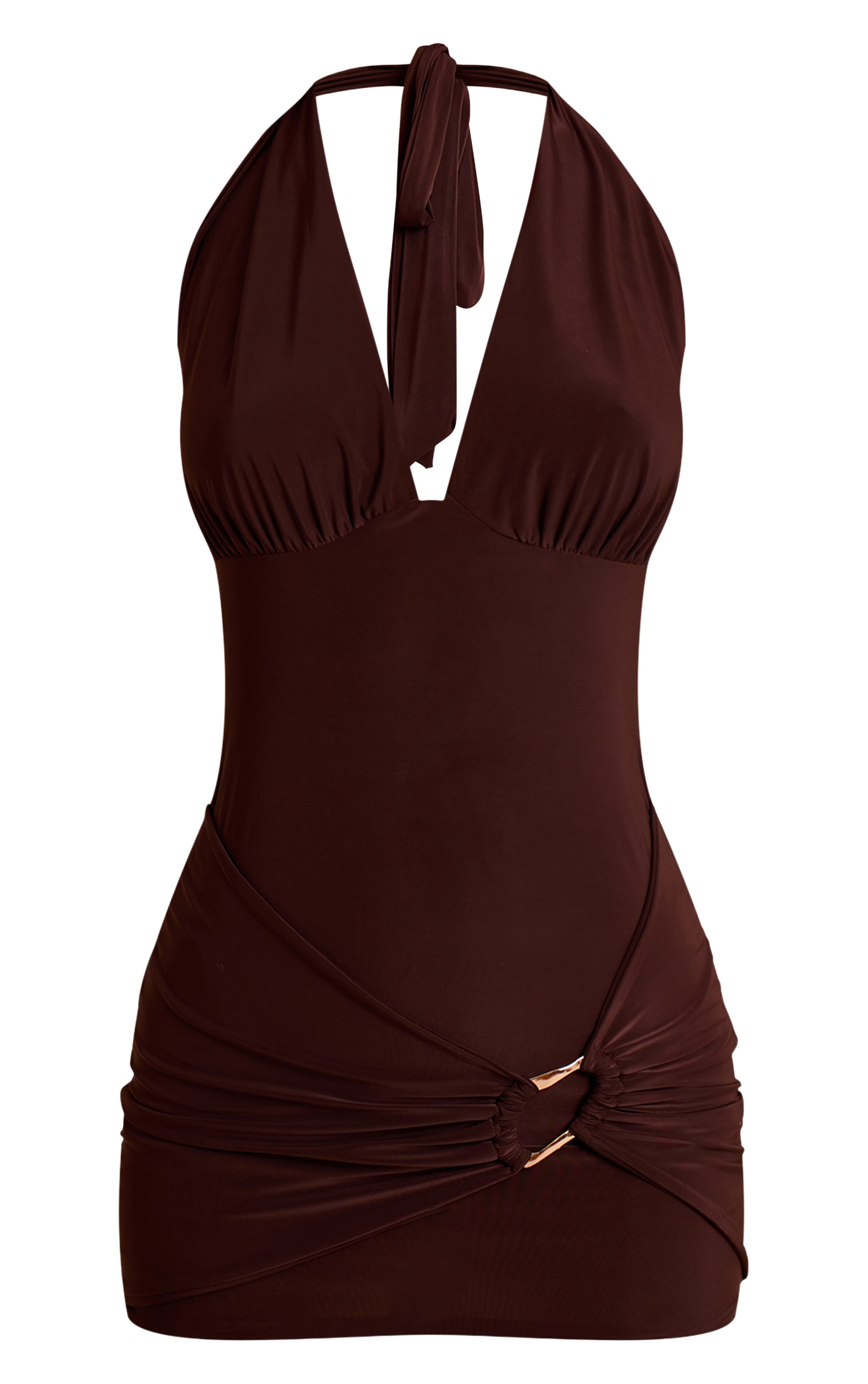 Chocolate Plunge Trim Detail Wrap Mini Dress image 5