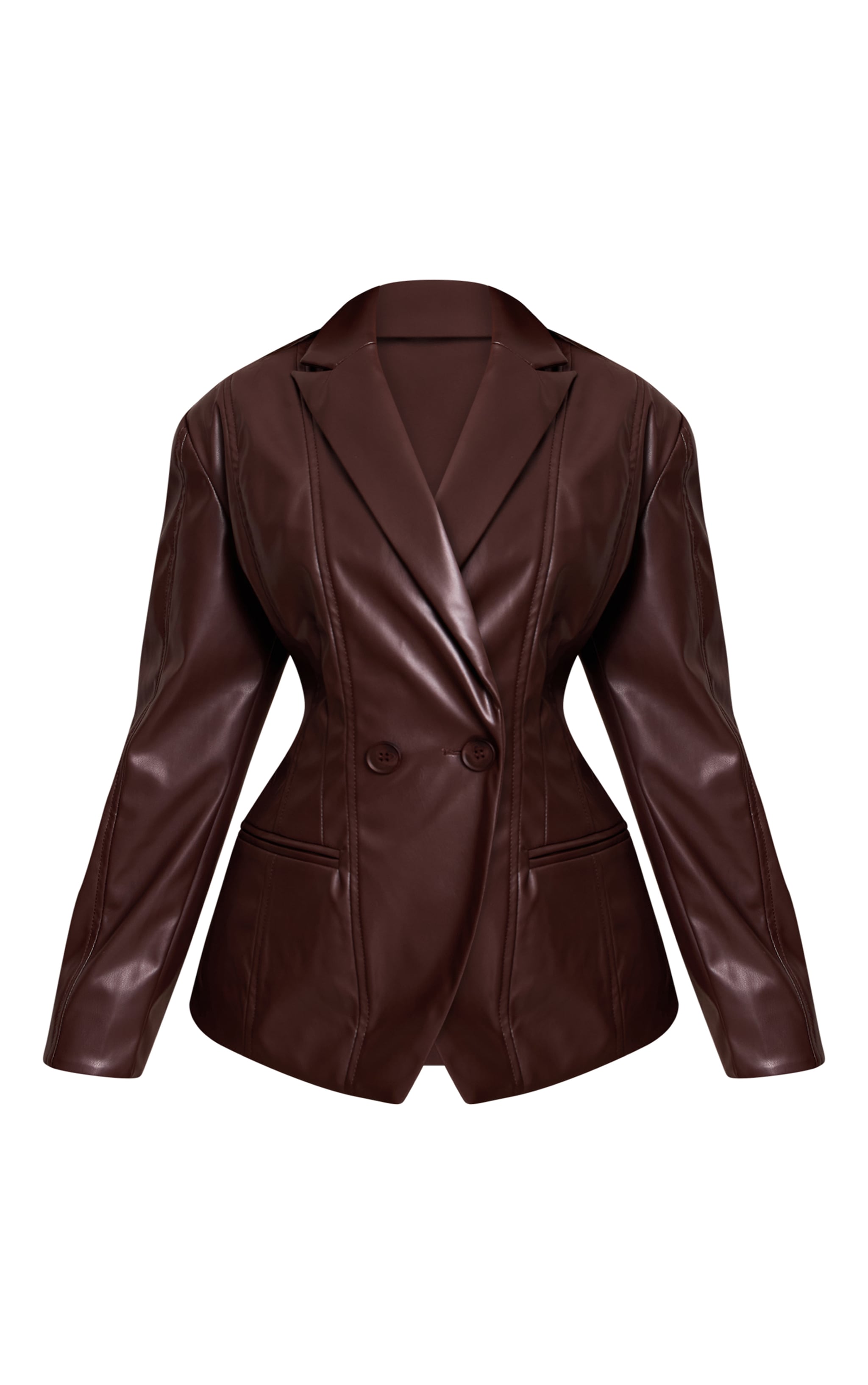 Petite Chocolate Panel Detail Faux Leather Blazer image 5