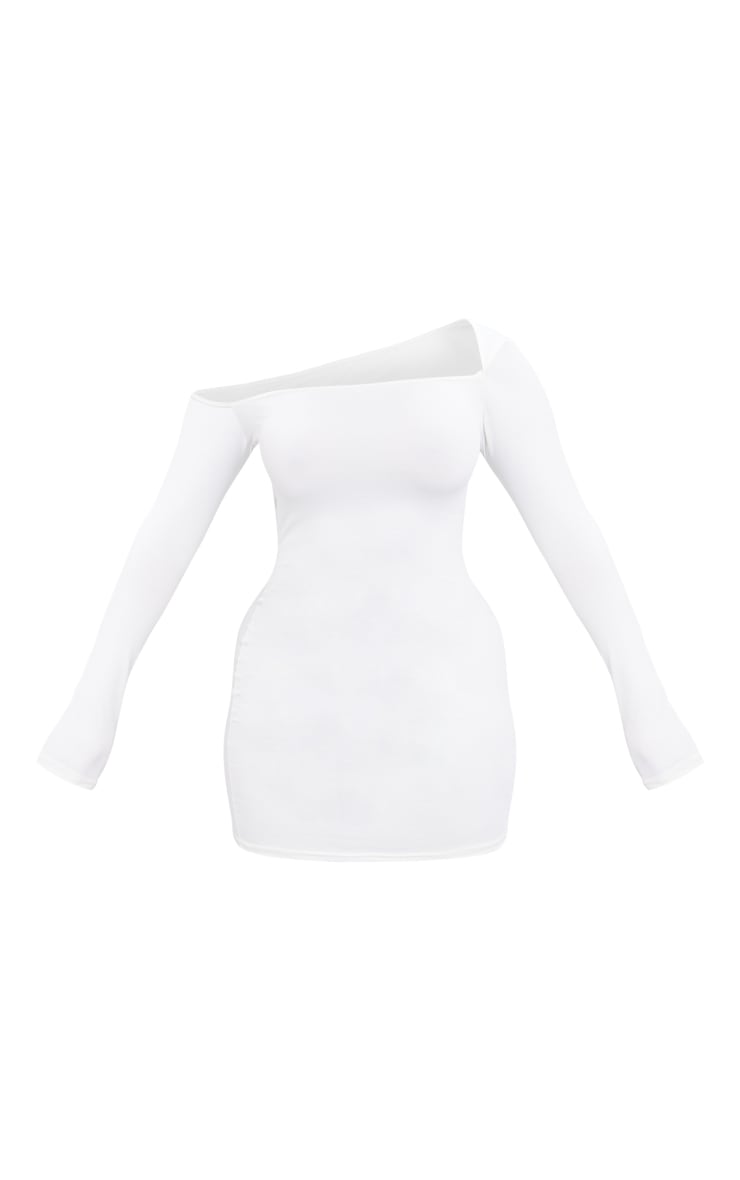 Shape White Slinky Asymmetric Long Sleeve Bodycon Dress image 5