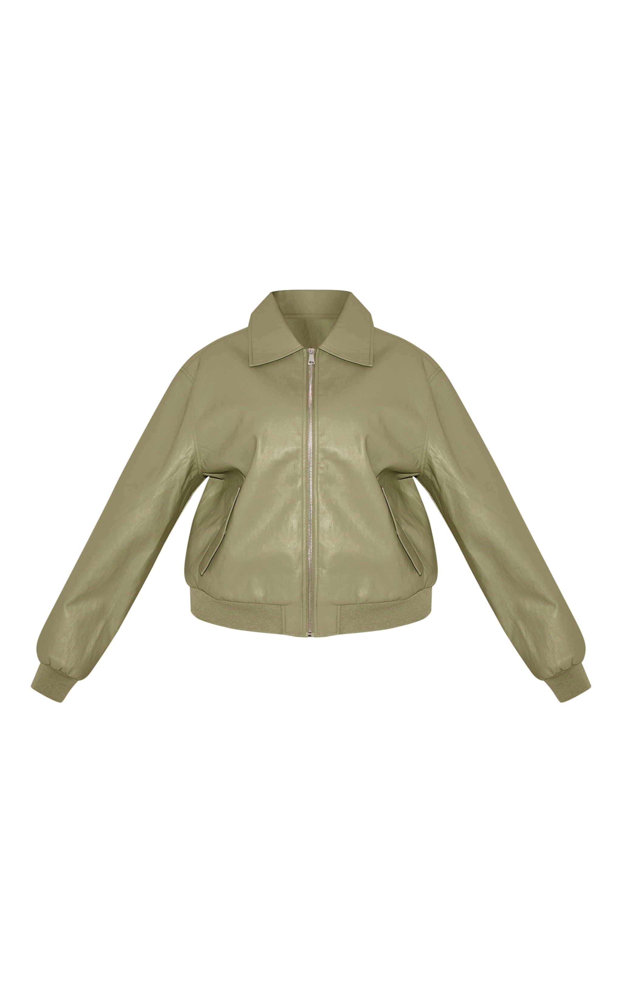 Plus Olive Faux Leather Bomber Jacket image 5