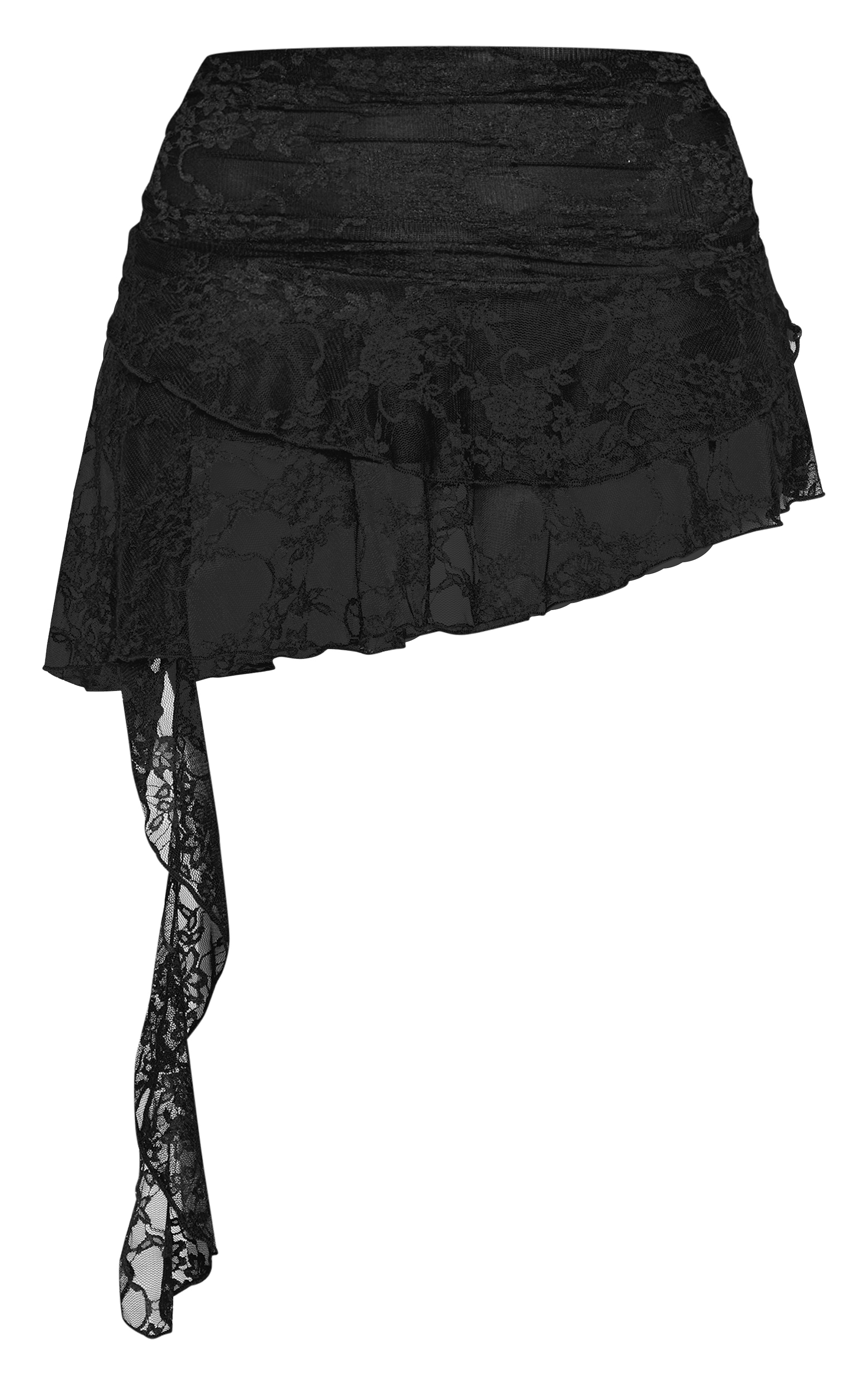 Petite Black Ruched Lace Ruffle Skort image 6