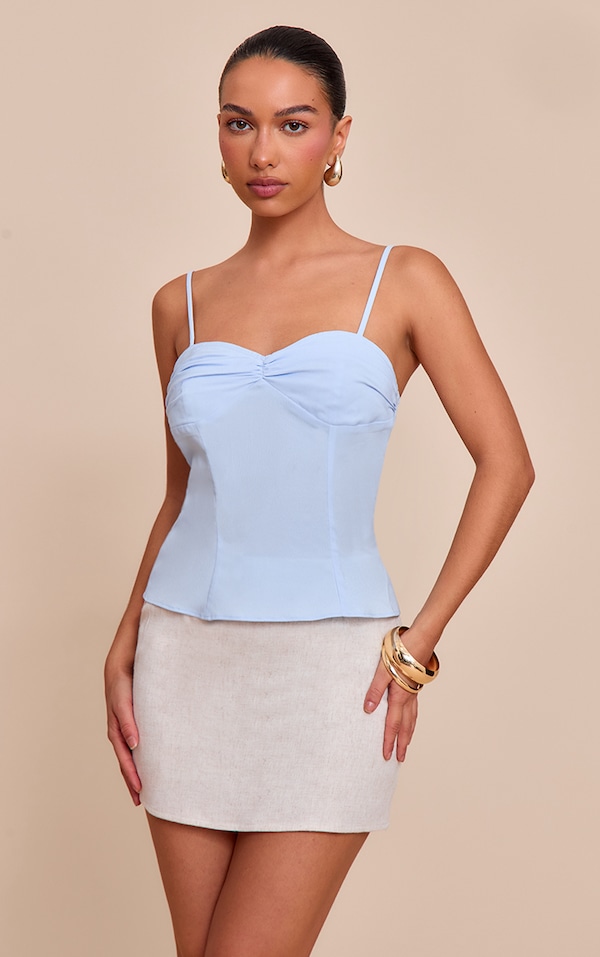 Sky Blue Matte Satin Bust Detail Cami