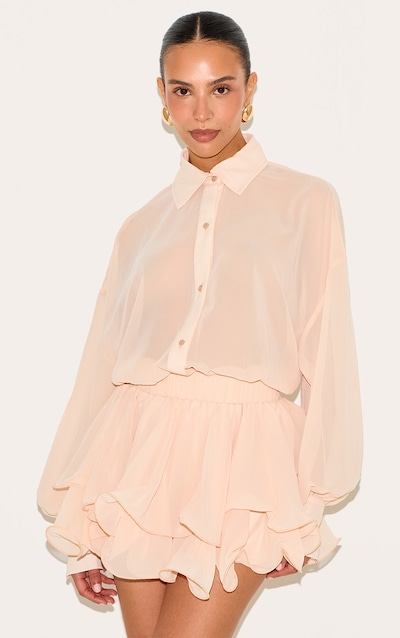 Petite Peach Chiffon Long Sleeve Playsuit
