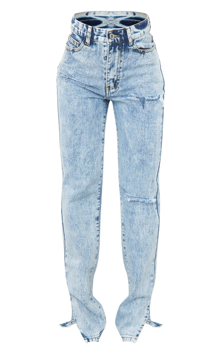 Ice Blue Ripped Split Hem Jeans image 5