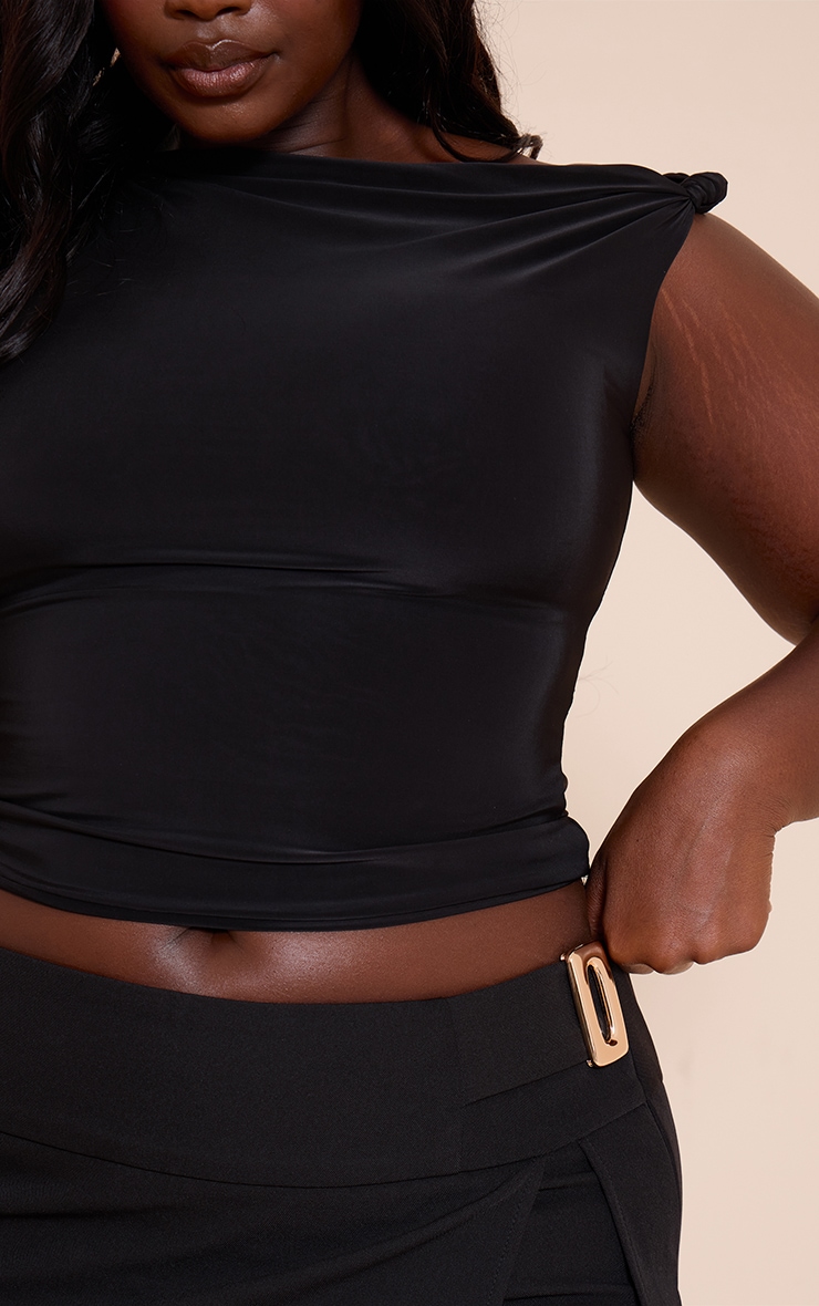 Plus Black Double Layer Slinky Asymmetric Knot Detail Long Top image 4