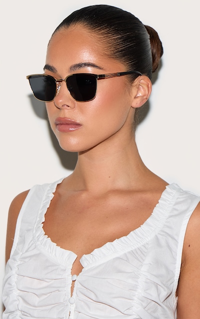 Gold Metal Frame Square Bar Sunglasses