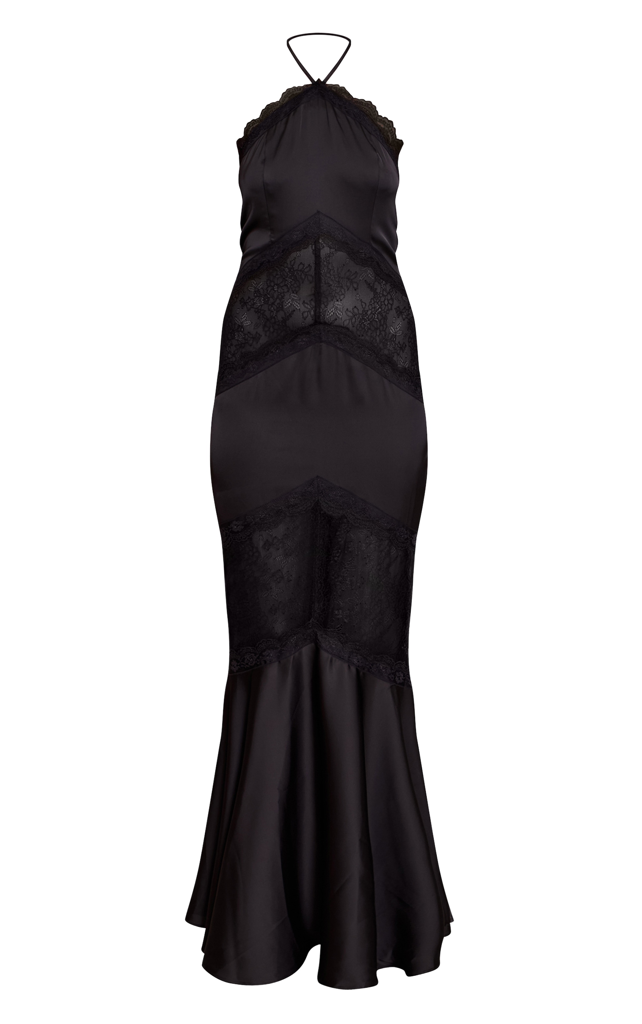 Black Satin Halterneck Lace Maxi Dress image 5