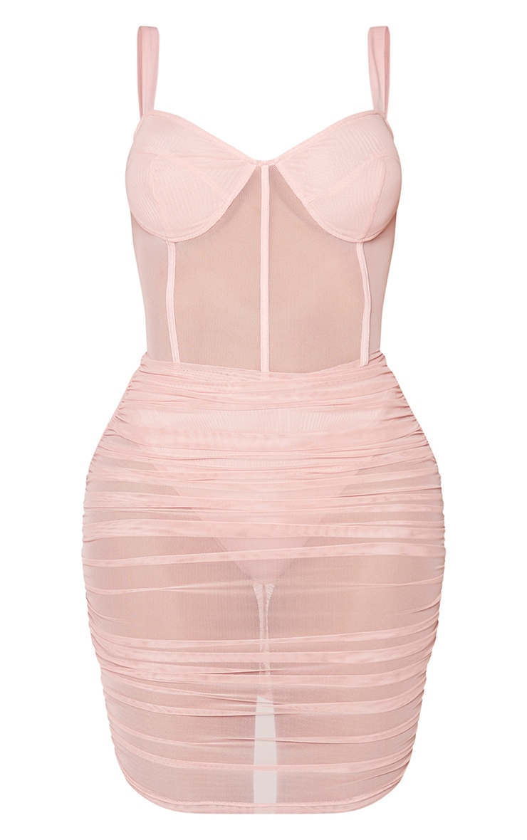 Shape Dusty Pink Mesh Cup Detail Binding Bodycon Dress image 5