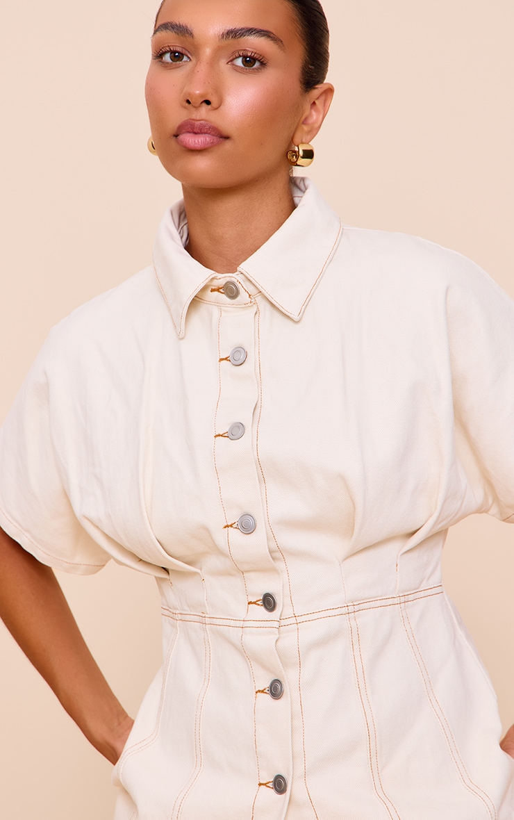 Almond Seam Detail Peplum Denim Shirt image 4