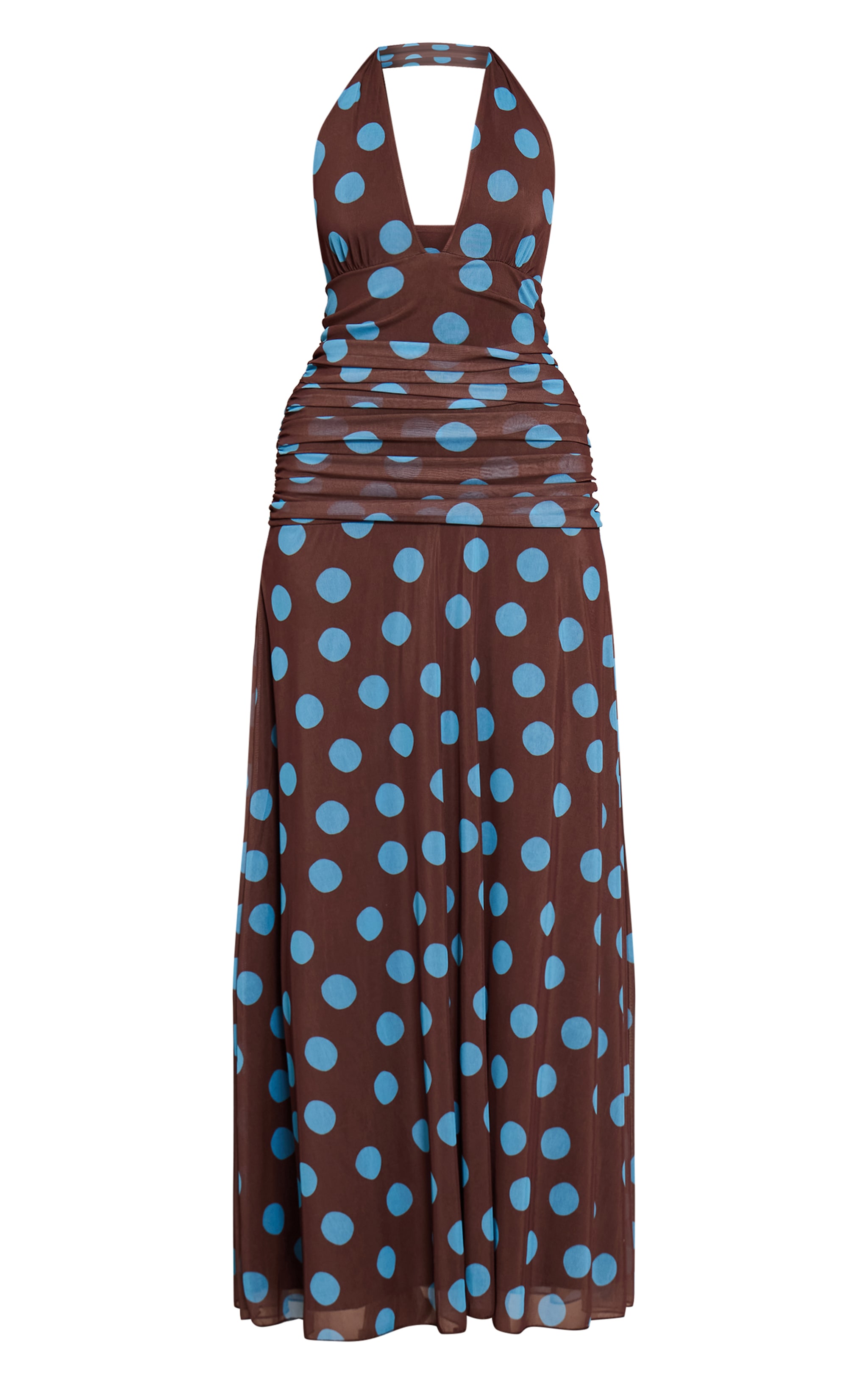 Brown Polka Dot Chiffon Halterneck Maxi Dress image 5