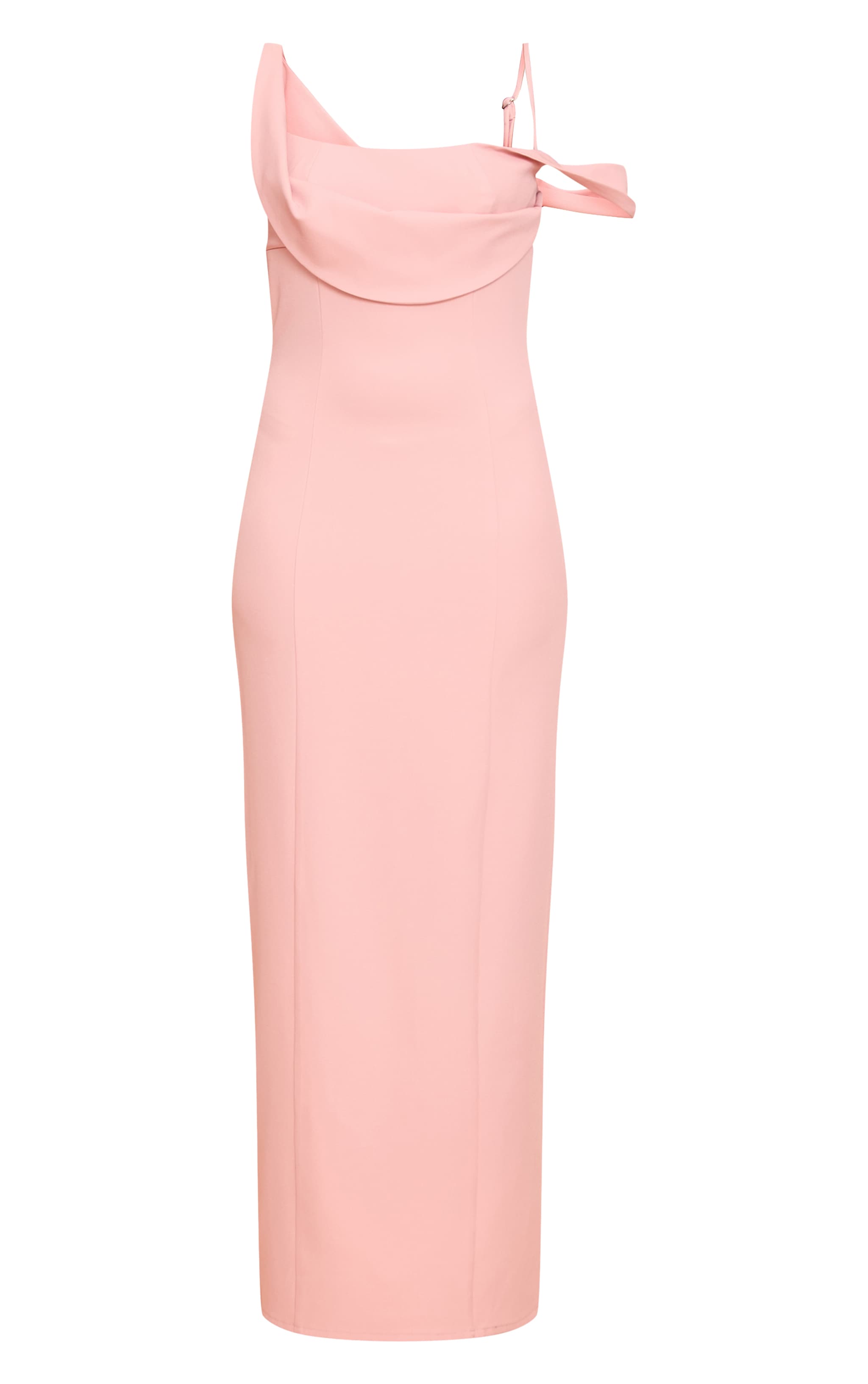 Robe longue tissée rose pâle à col carré image 5