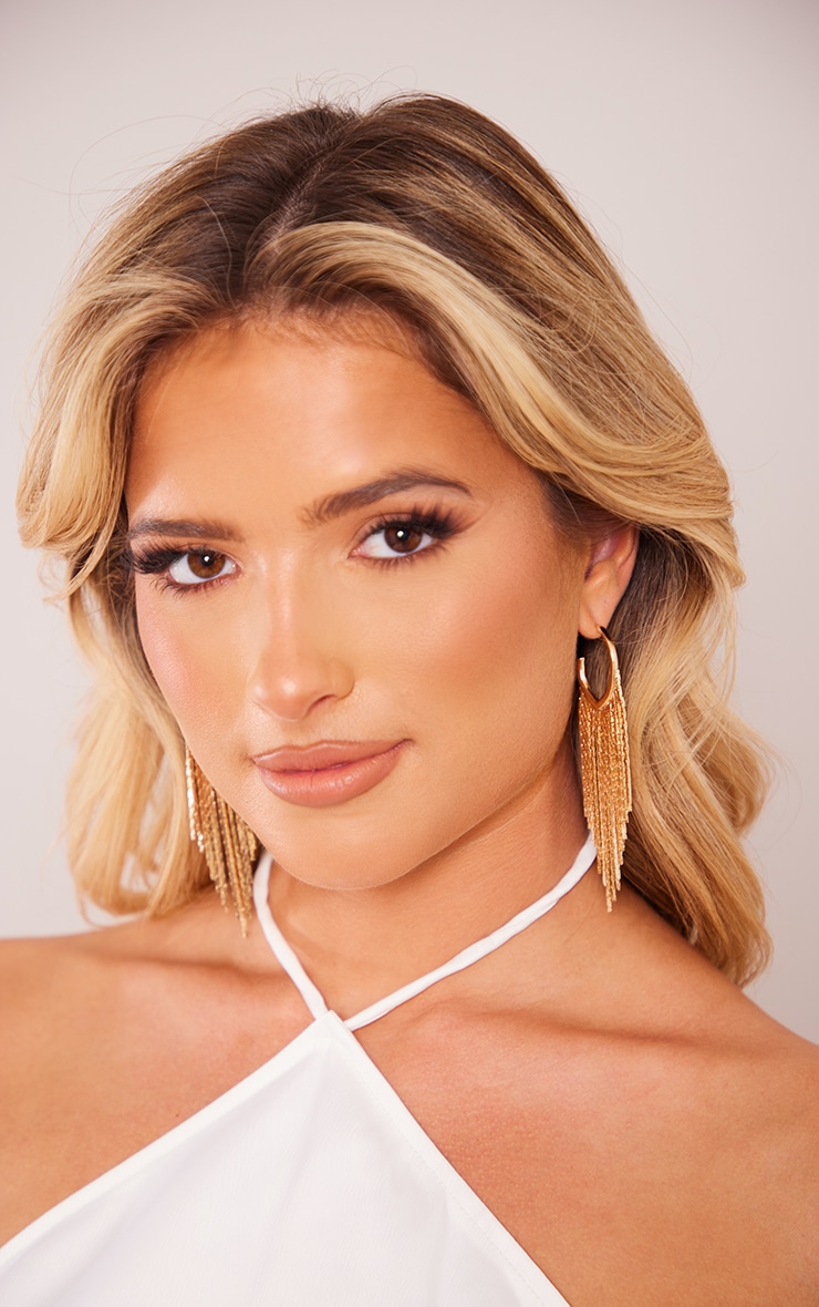 Gold Hammered Tassel Hoop Earrings PrettyLittleThing AUS