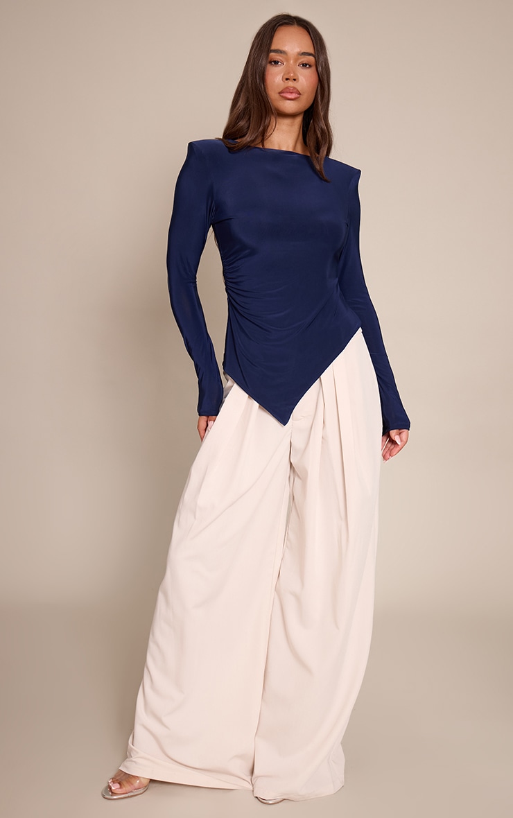 Navy Double Layer Slinky Shoulder Pad Asymmetric Top  image 3