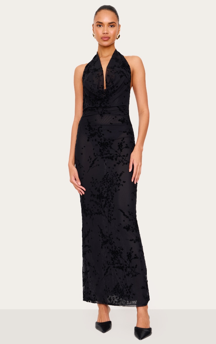 Black Devore Cowl Neck Maxi Dress image 1