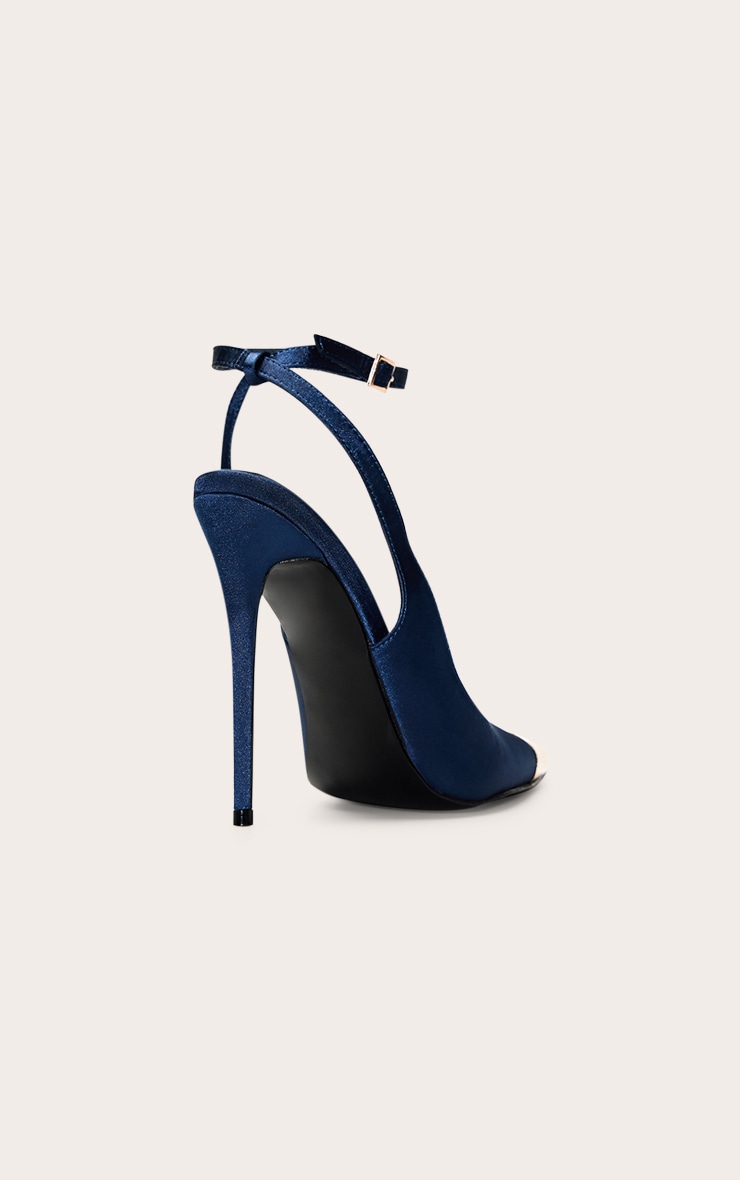 PLT Label Navy Satin Gold Metal Toe Court Shoes image 4