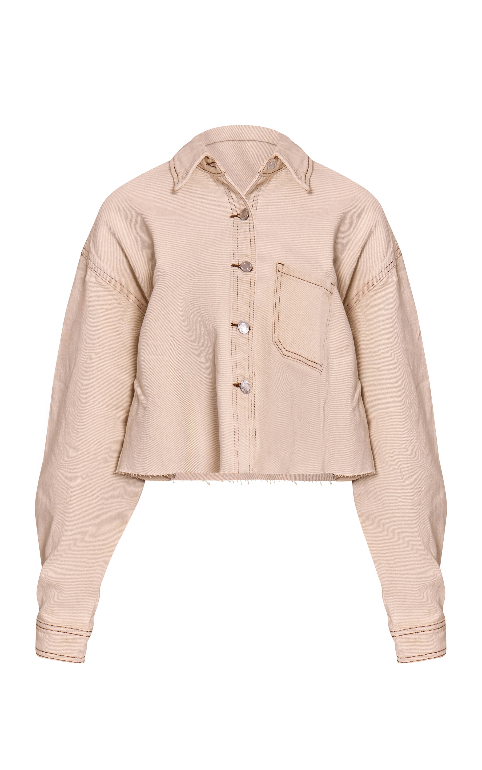 Washed Stone Raw Hem Cropped Denim Shirt image 5