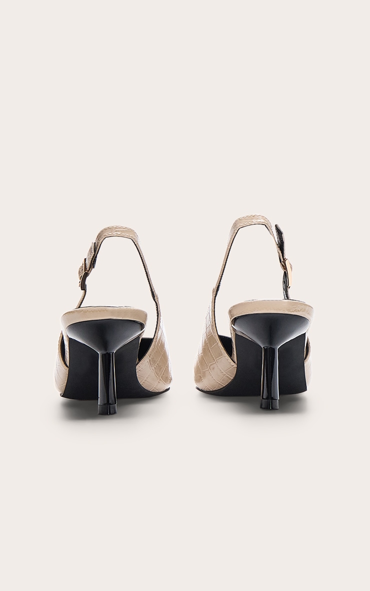 Cream Croc V Cut Sling Back Low Heeled Courts image 4