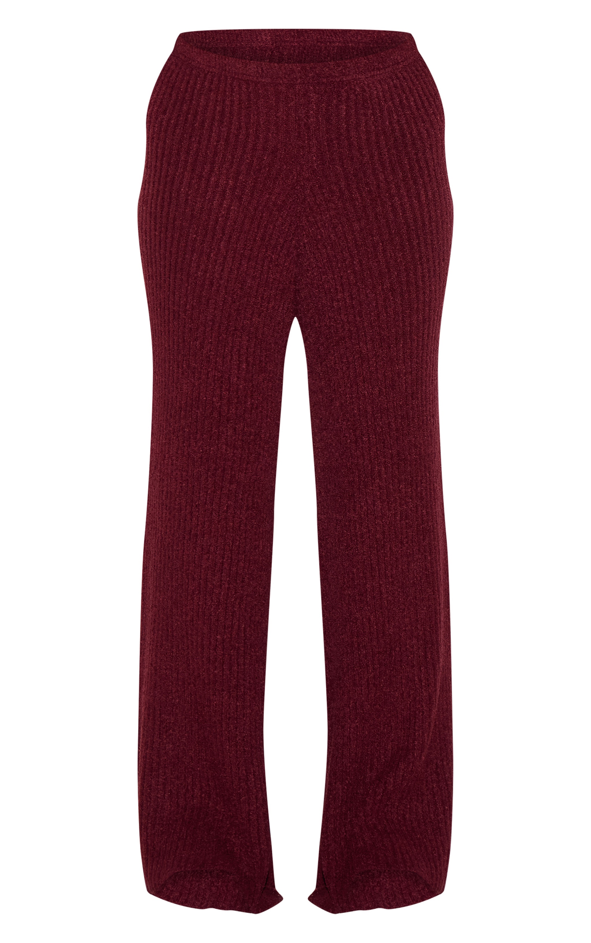 Plus Burgundy Rib Boucle Knit Wide Leg Pants image 5