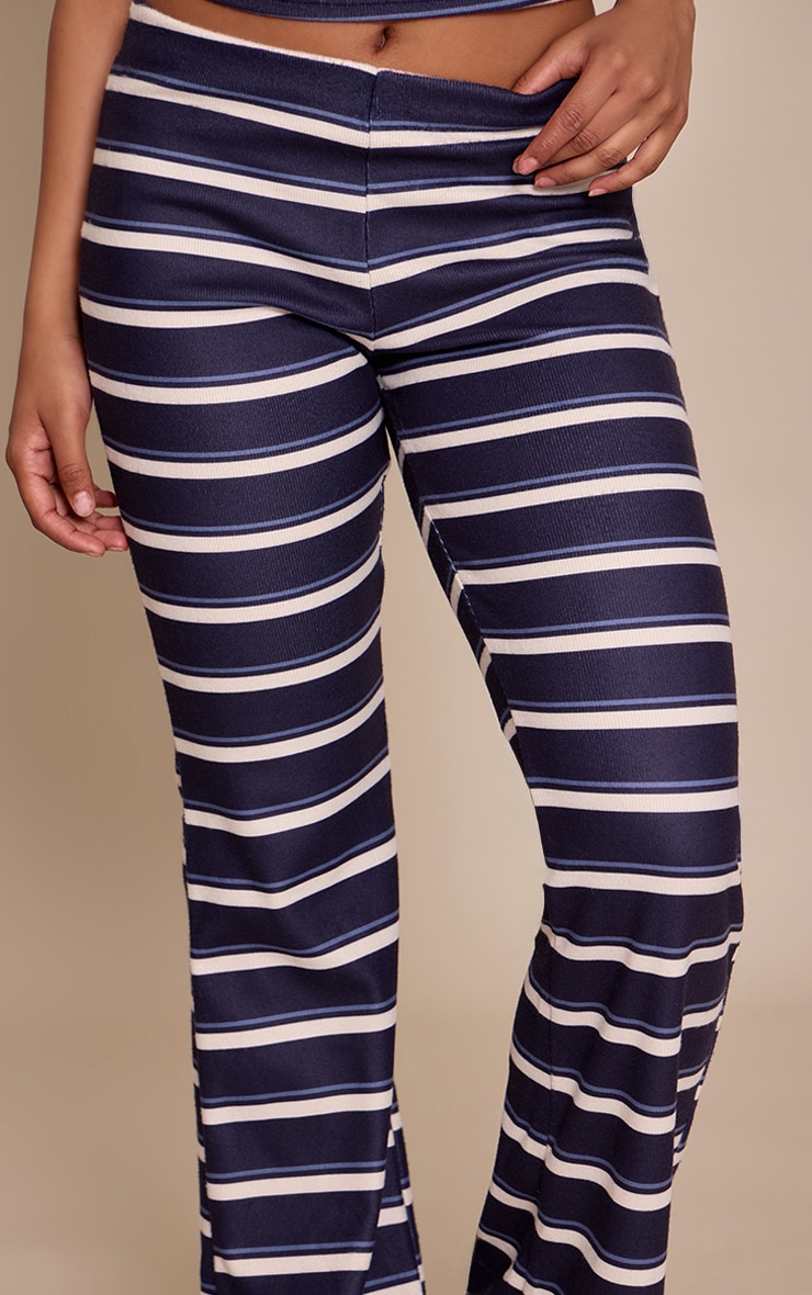 Petite Navy Stripe Mid Rise Flare Pants image 4