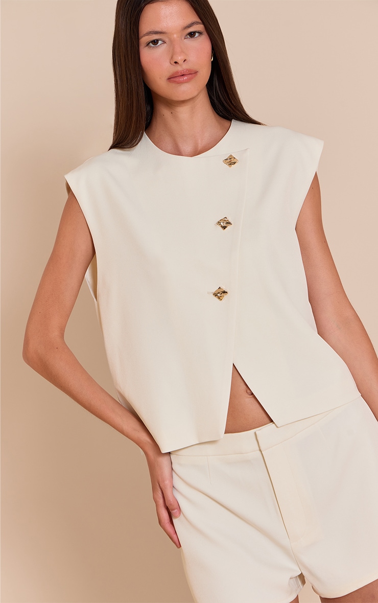 Almond Gold Trim Oversized Vest image 1
